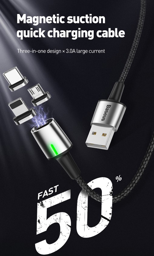 Baseus Zinc Manyetik Uçlu Kablo Seti (M+T+L) 1 m Siyah telefondukkani.com.tr den satın alabilirsiniz.